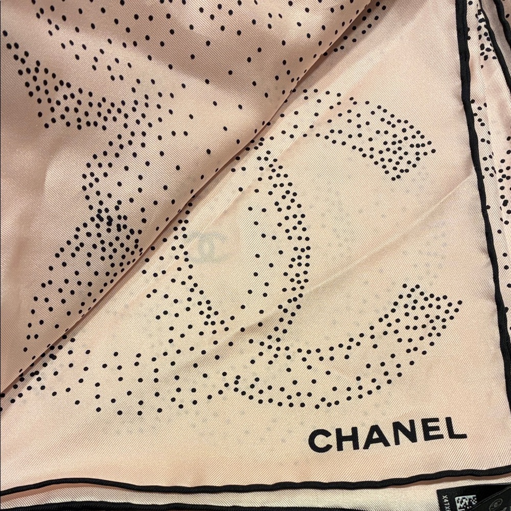 CHANEL Pink and Black Dot Floral Silk Scarf - Picture 5 of 10
